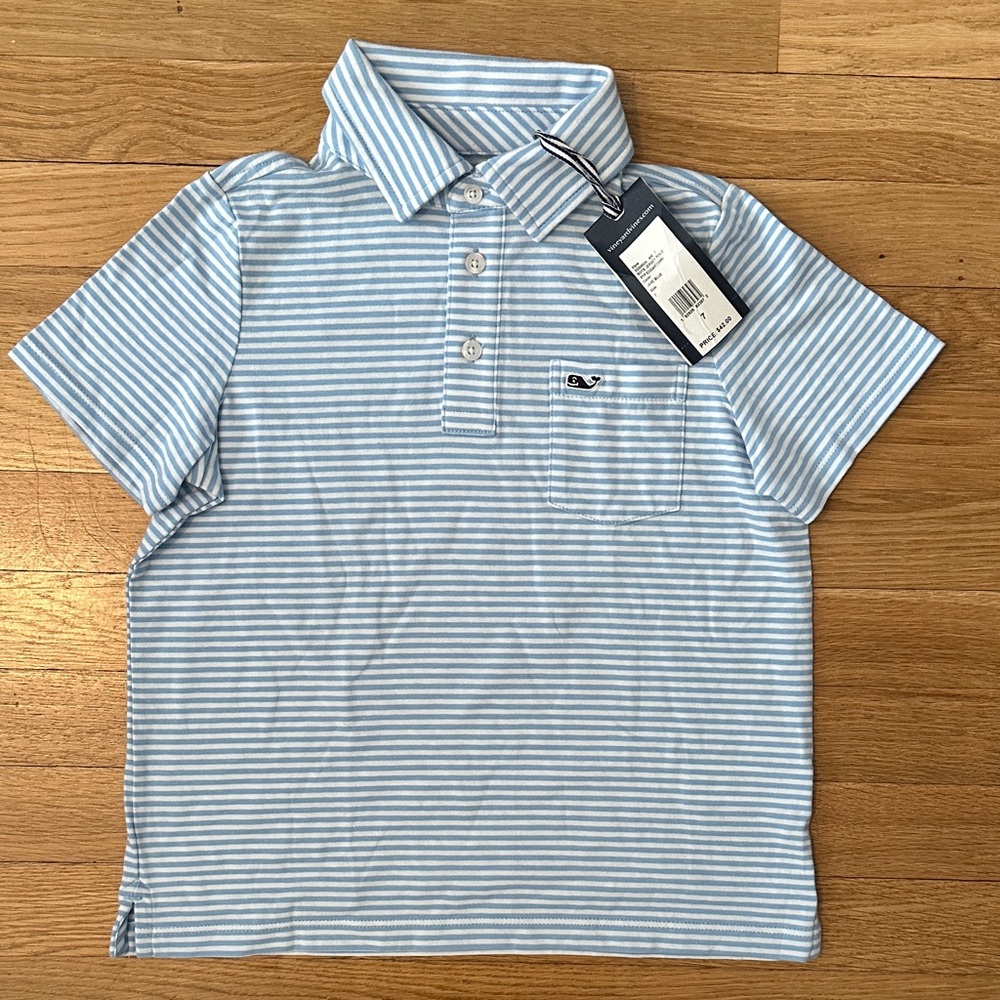 Vineyard Vines Light Blue and White Striped Polo